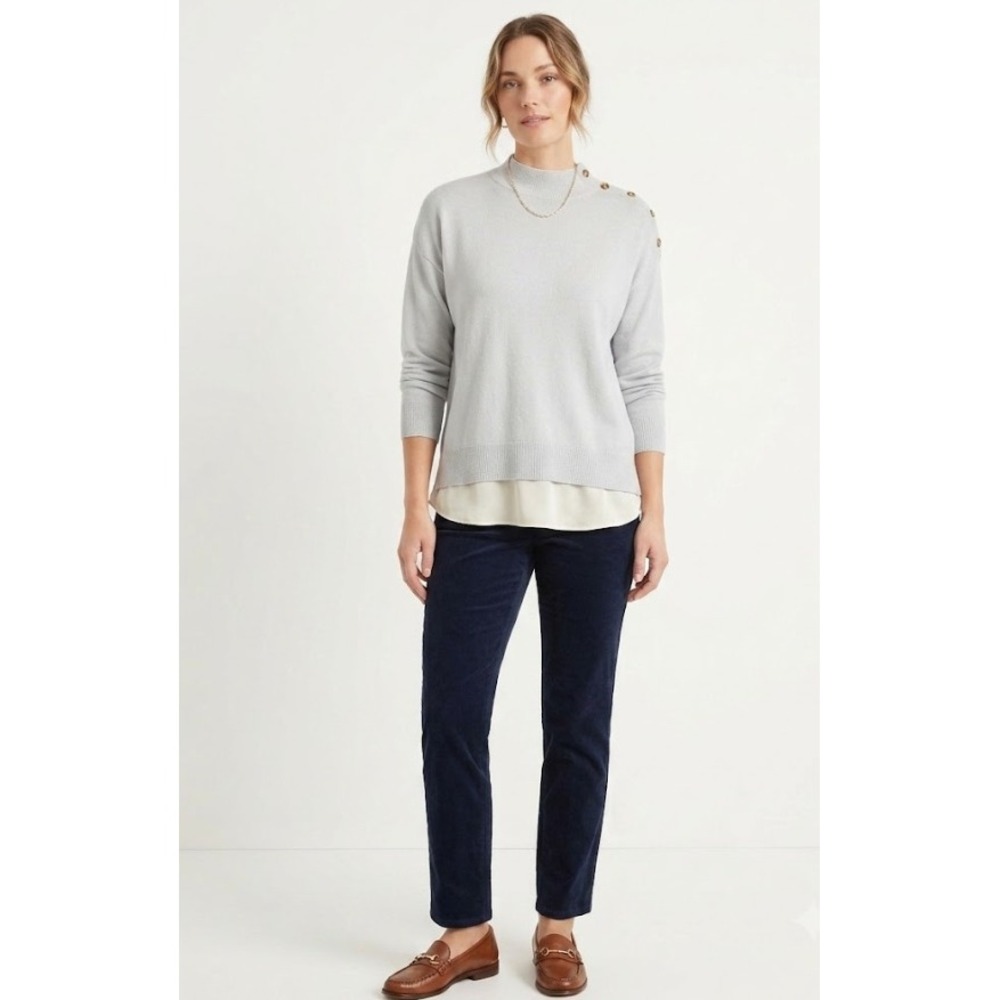 New Ann Taylor Sweater Largeโ Gray Layered Mock Neck Button Shoulder Preppy